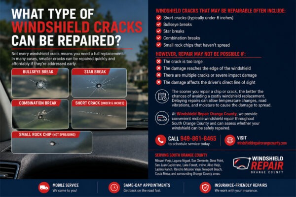 what type of windshield cracks can be fixed in irvine ca windshield repair orange county